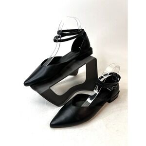 Marcella Women's Kerry Flats Black Leather Pointed Toe‎ Ankle Strap Sandals Sz 9